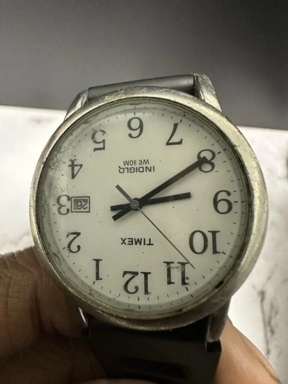 Timex Easy Reader Watch Men Silver Tone MISSING CROWN TOP Working 9.5